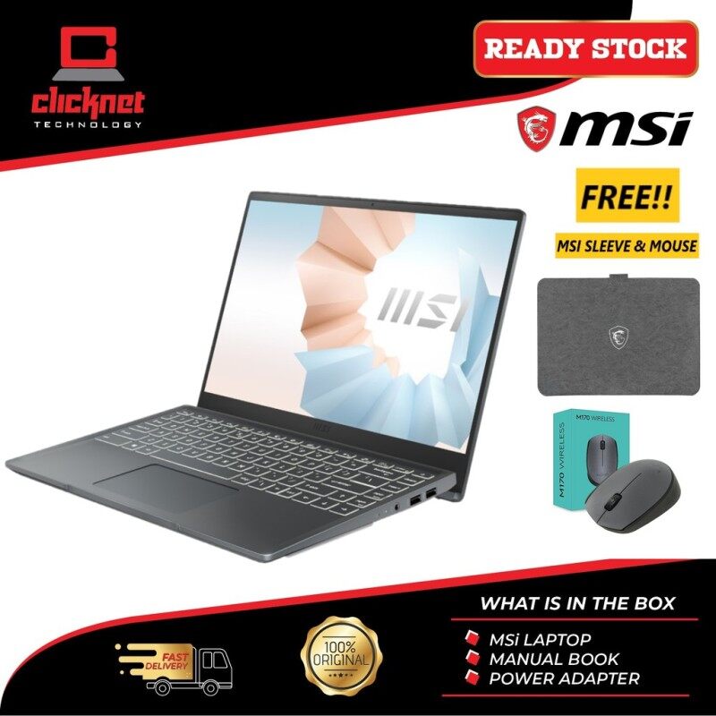 MSI MODERN 15 A4M-021 (R5-4600U, 8GB RAM, 512GB SSD, 15.6″ FHD, RADEON RX VEGA GRAPHICS, CARBON GRAY-W10)FREE BACKPACK Malaysia