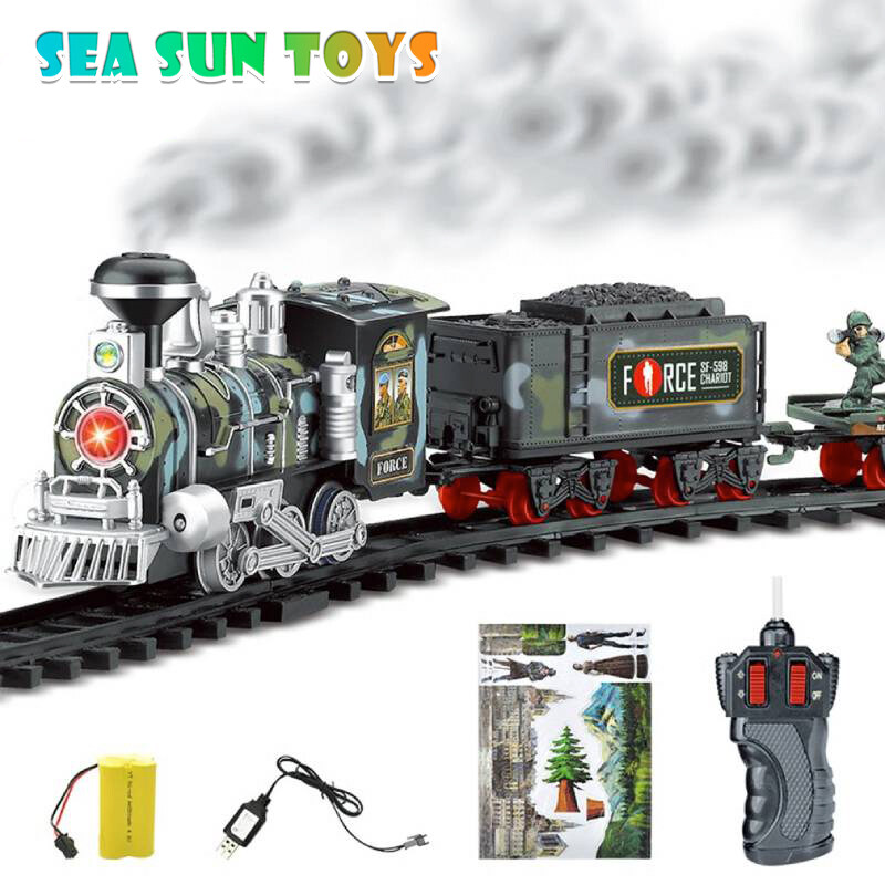 SEA & SUN Bộ đồ chơi tàu hỏa hơi nước chạy đường ray kiểu cổ điển điều khiển từ xa có thể sạc lại, vui nhộn, giảm căng thẳng (Sản phẩm có nhiều phiên bản lựa chọn, vui lòng chọn đúng sản phẩm cần mua)  - INTL