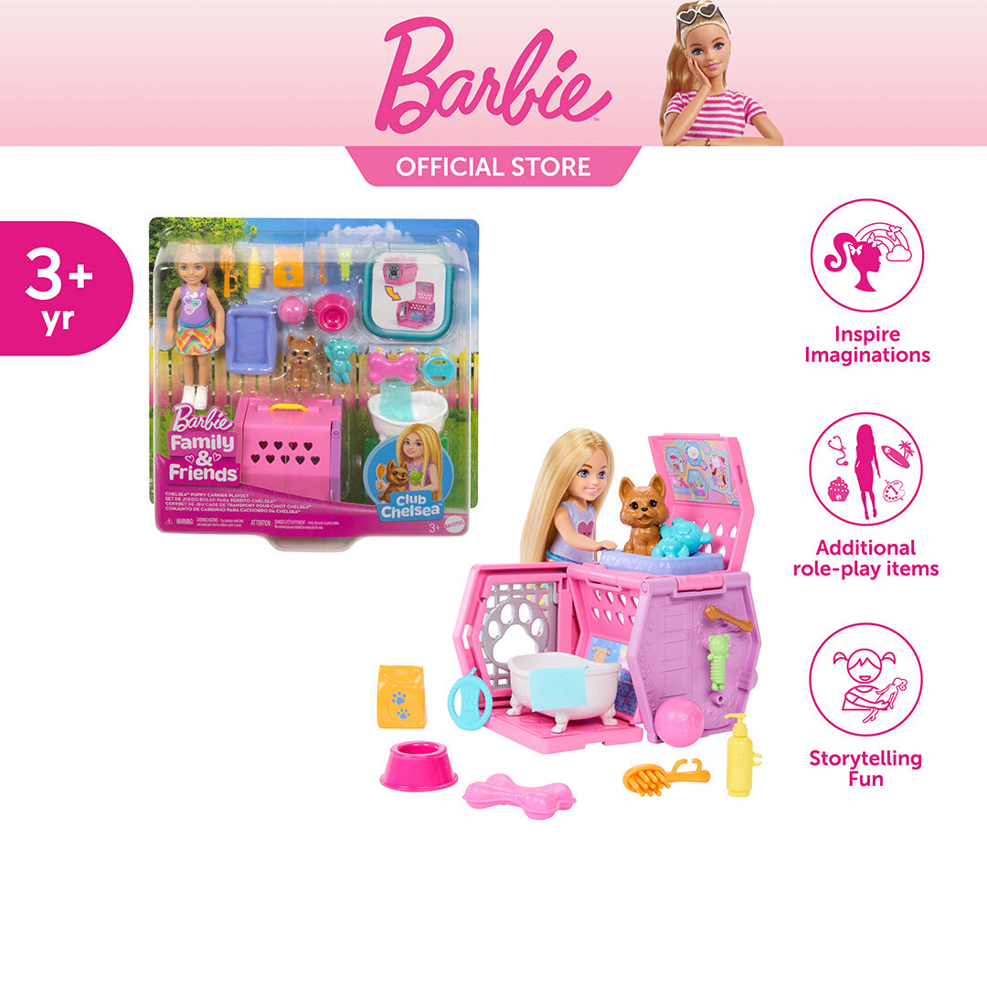Barbie Chelsea Puppy Carrier Playset, Small Doll And Dog Carrier
