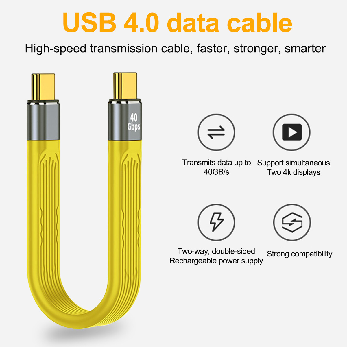 FONKEN USB 4.0 Gen3 Thunderbolt 3 Cáp Dữ Liệu PD 100W 5A Nhanh Sạc USB C Để Loại C Cáp 8K 60Hz Cáp USB Loại C 40Gbps Cáp Dữ Liệu
