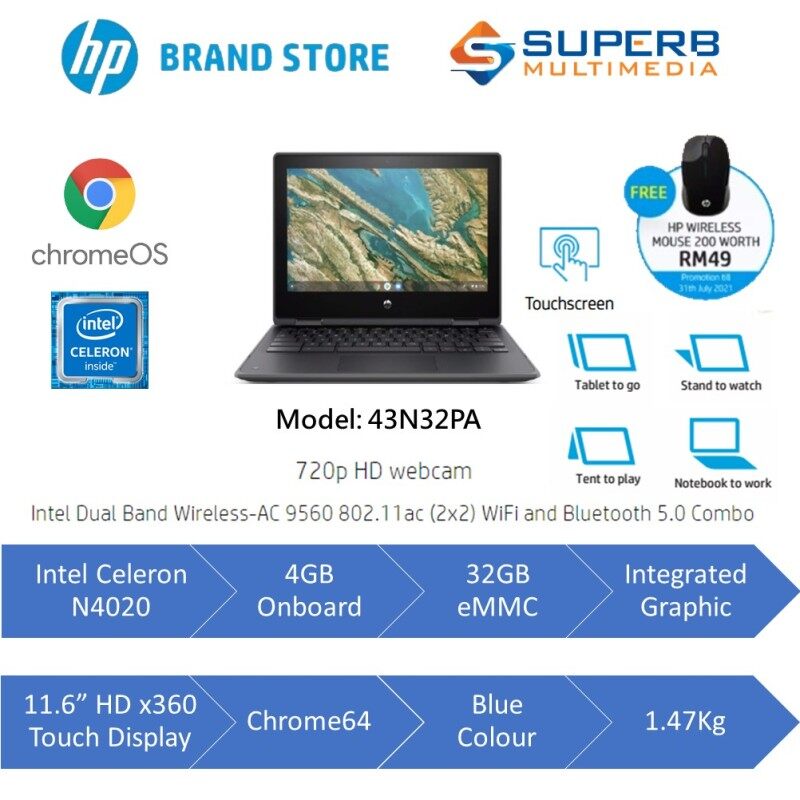 HP Chromebook x360 11 G3 43N32PA (Intel Celeron, 4GB, 32GB eMMC, ChromeOS) Malaysia