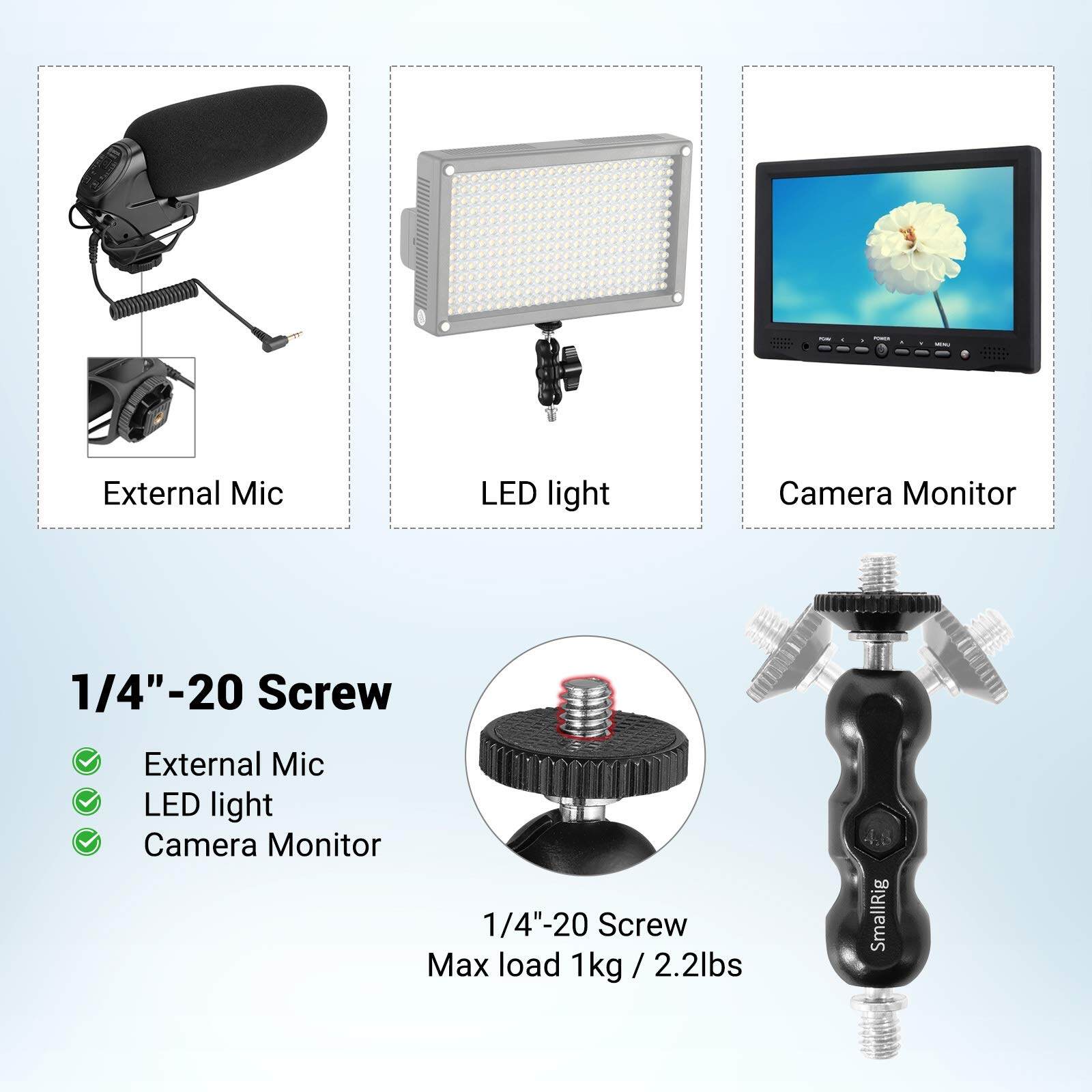 SmallRig Universal Magic Arm với đầu bi nhỏ 1/4 vít (Tải trọng tối đa 1KG) cho màn hình máy ảnh thể thao đèn video (2 chiếc) 2158