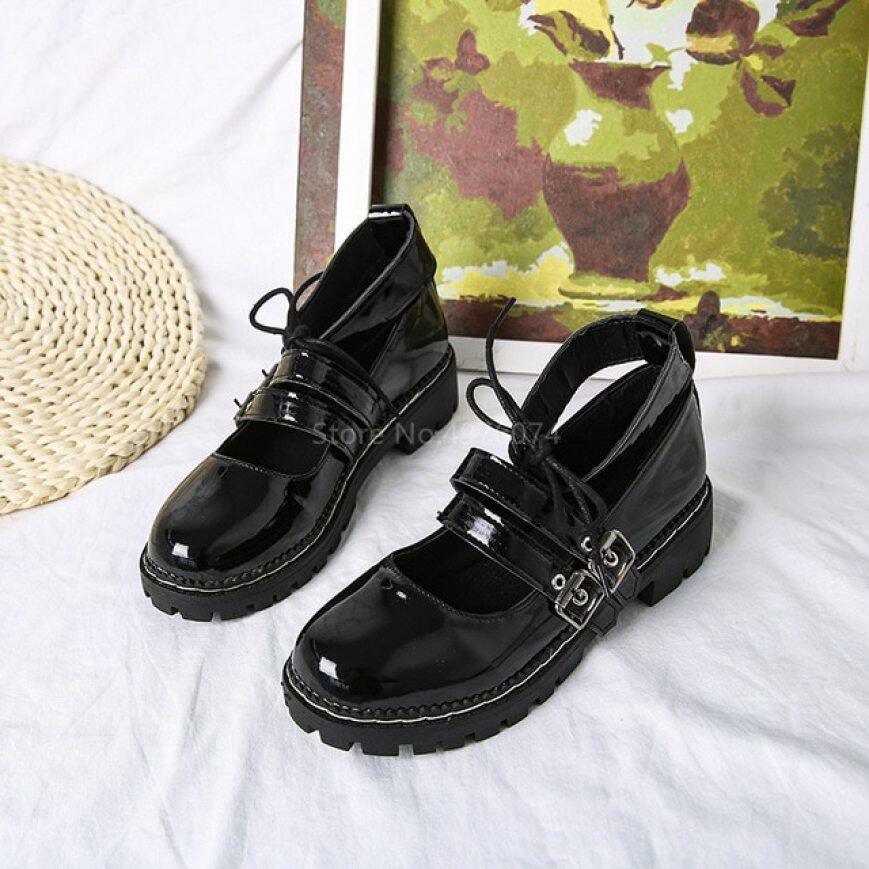 Giày Lolita Đầu Tròn Gothic Mary Jane Chất Liệu Da PU Nhật Bản Dễ Thương Cô Gái Ngọt Ngào Giày Đế Bệt Có Thể Tháo Rời Giày Chống Thấm Nước Màu Đen giá rẻ