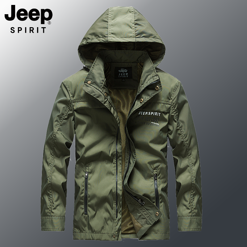 JEEP SPIRIT Men's Jacket Hoodie Detachable Cap Loose Jacket Windproof  Casual | Lazada