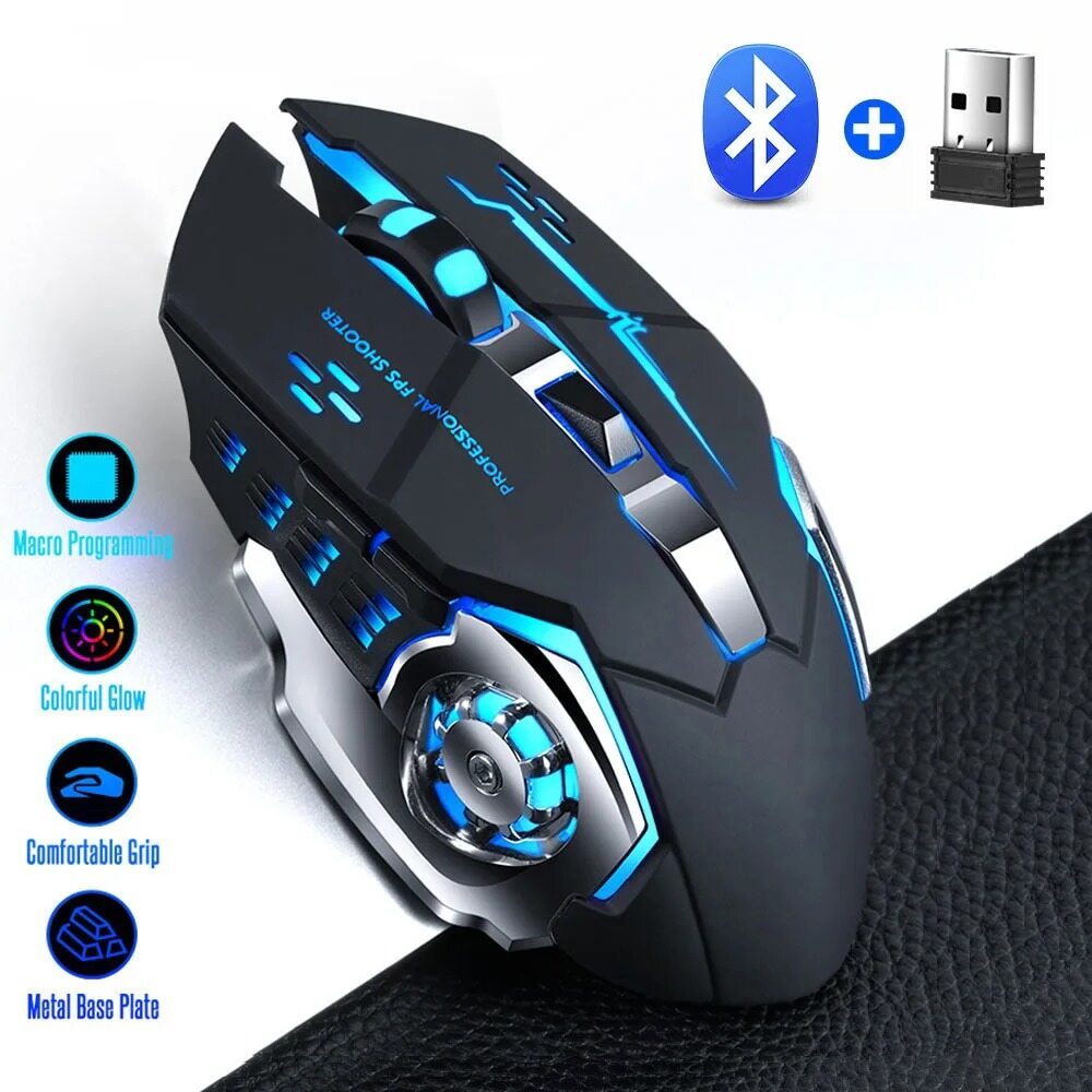 Kebeteme wireless bluetooth mouse bt 2.4ghz rgb rechargeable mouse silent portable mice for pc laptop