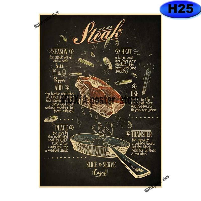 Restaurant Kitchen Wall Art Decor Kraft Paper Retro Painting Posters Fries Burger Pizza Design Pictures for Home Room Decoration