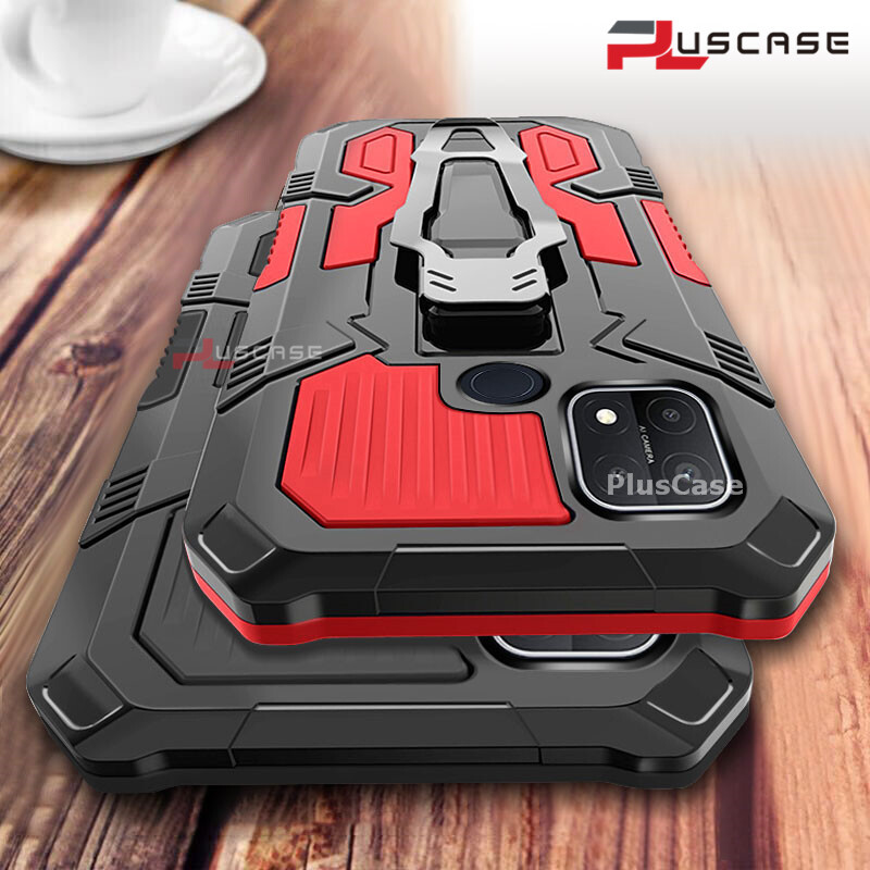 PlusCase for OPPO A15s A15 Stand Phone Case Belt Clip Military Grade Protection Shockproof Hard Rugged Back Casing