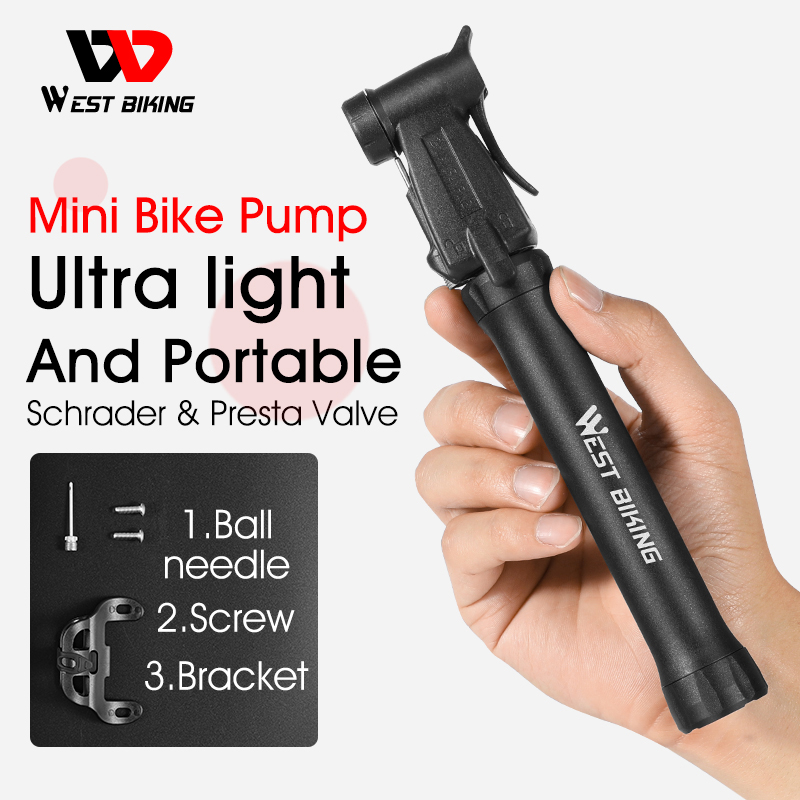 WEST BIKING Hand Mini Bicycle Air Pump Tire Air Inflator Schrader Presta Valve Ball Needle Hose MTB Bike Accessories Portable Bike Pump