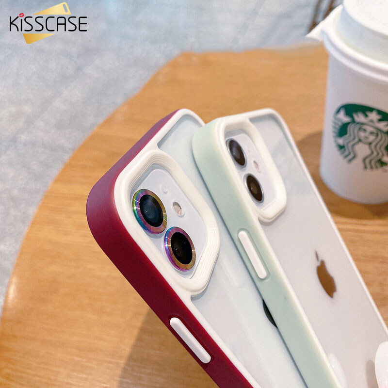 KISSCASE Ốp Lưng Trong Suốt Sang Trọng Cho iPhone 14 Pro Max Cho iPhone 13 12 11 Pro Max X XR XS Vỏ Giáp Cứng Acrylic Chống Sốc Màu Mềm Chống Sốc