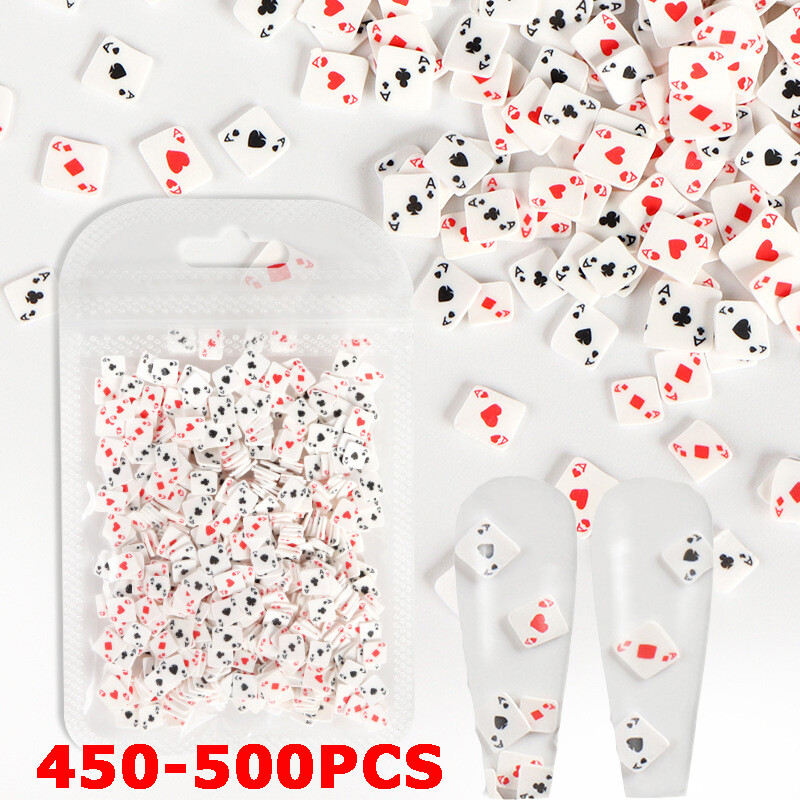 Woolove poker nail design soft polymer clay slices heart nail jewelry playing cards nail art decoration diy accessories 450-500 pcs/bag