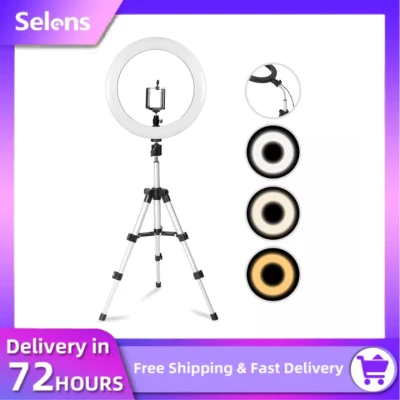 Selens Portable Ringlight 26cm LED Ring Light With Tripod and Flexible Arm For Vlog Video Beauty Makeup Live Portrait Tiktok