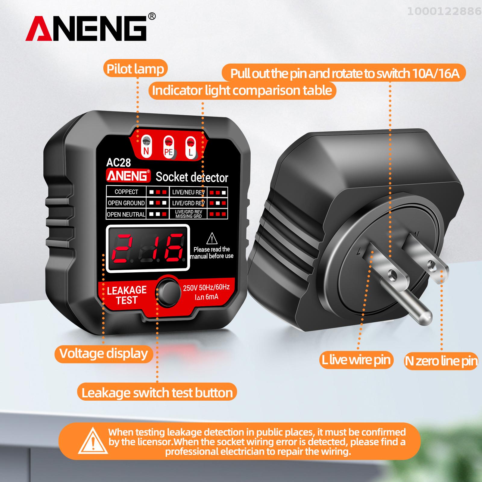 KKmoon aneng Outlet Tester receptacle Detector với LCD điện áp hiển thị 250V Ổ cắm điện Checker tự động phân cực Bộ kiểm thử điện kẹp thử điện cắm tường các công cụ điện