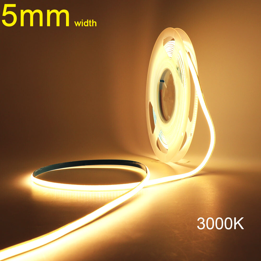 Cob led strip light dc12v/24v fcob 384leds/m 5mm width high density flexible warm nature cool white led tape lights 5 meters
