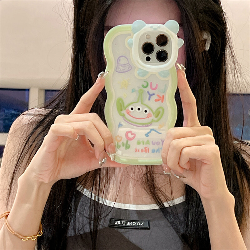 Ốp Cho iPhone 14 13 12 11 Pro Max X XR Xs Max 8 7 6 6S Plus SE 2020 Ốp Điện Thoại Tai Gấu Sóng Quái Vật Màu Xanh Lá Vỏ Bảo Vệ Mềm Trong Suốt
