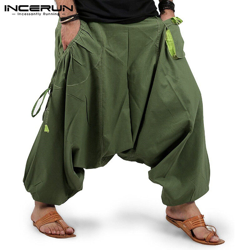 INCERUN Mens Harem Trousers Multi Pockets Causal Loose Yoga Bottoms Long Pants