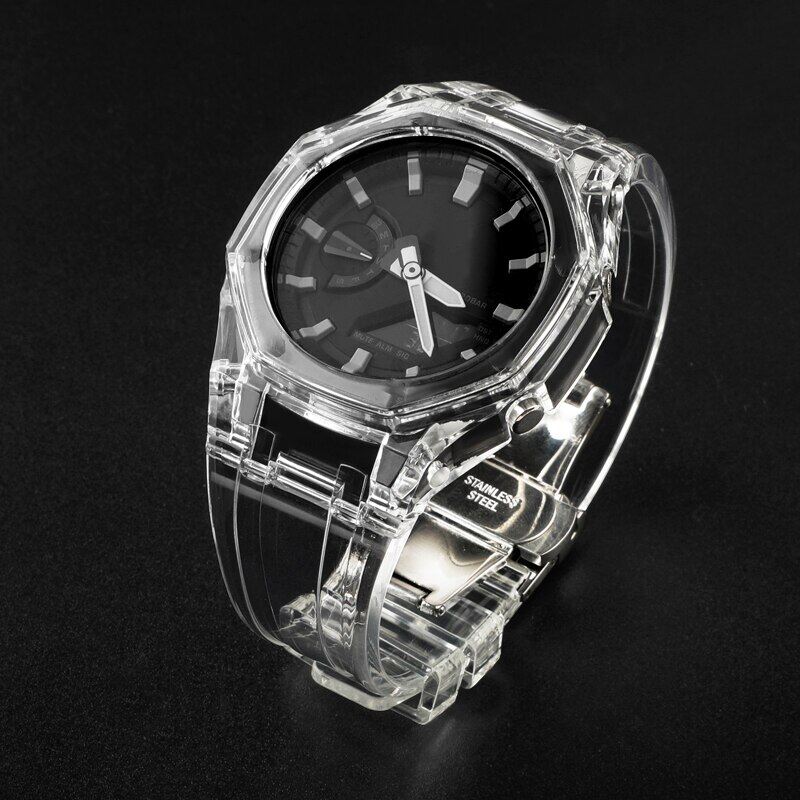 Bộ Mod Casioak Trong Suốt Mới Cho GA2100 Dây Đeo Vỏ Máy Tính Thay Thế Cho Casio GA-2100 2110 Dây Đeo Đồng Hồ Cao Su Khóa Kim Loại