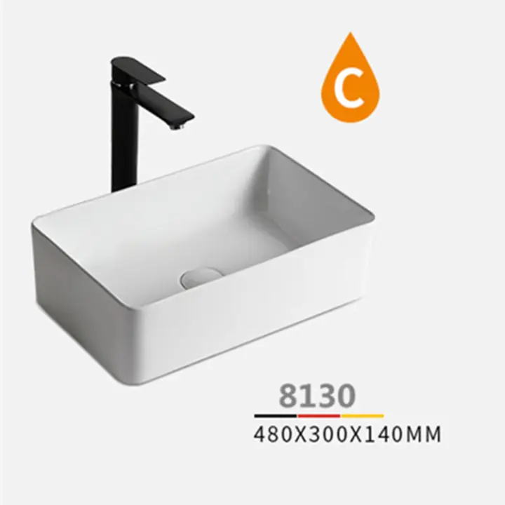 Bathroom Washbasin Simple Black and White Matte Ceramic Wash Basin Small Size Square Bathroom Above Counter Basin Wash Basin Sink Basin with Faucet