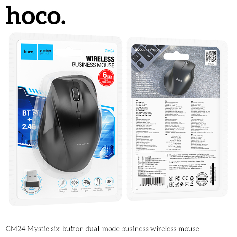 Hoco gm24 chuột không dây dual-chế độ Bluetooth 2.4GHz USB nút bên hông chuột không dây chuột cho máy tính xách tay Chuột không dây