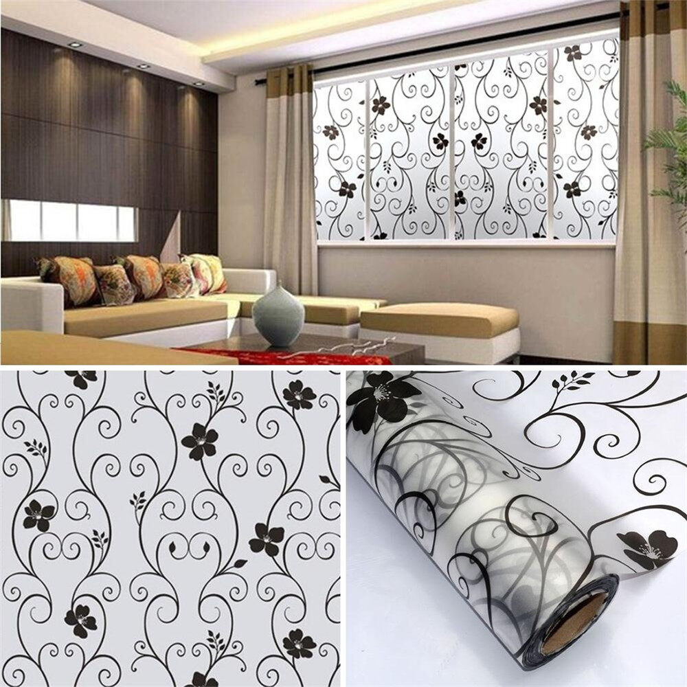 【TaroBall】100x45cm Self-Adhesive Frosted Privacy Window Film Insulate Heat Bathroom Office Floral Window Glass Wall Sticker WallPaper