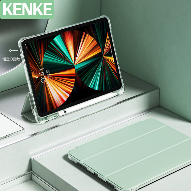 KENKE iPad Case Anti-bending design Transparent DIY case Compatible with Apple iPad 2020 2021 Pro 11 12.9 mini 6 Air4 iPad 10.2 7th 8th 9th gen Cover with Auto Sleep Wake Viewing Typing Stand Mode hard back cover Flexible TPU silicone soft edge Cover