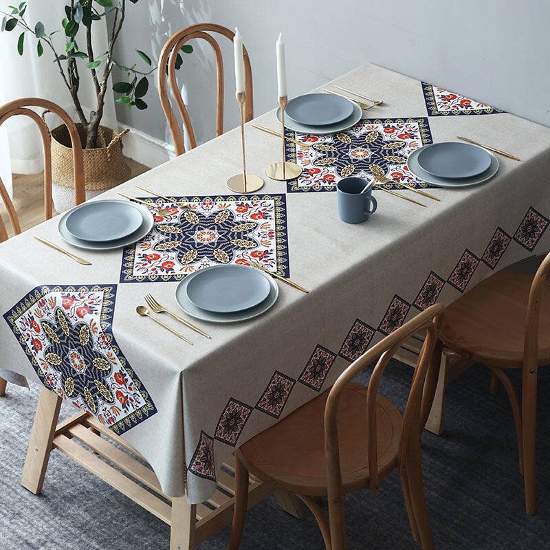 Lovehome Exquisite Print PVC Tablecloth 2 4 6 8-Seater Rectangular Dining Table Cloth Waterproof Oilproof Table Cover
