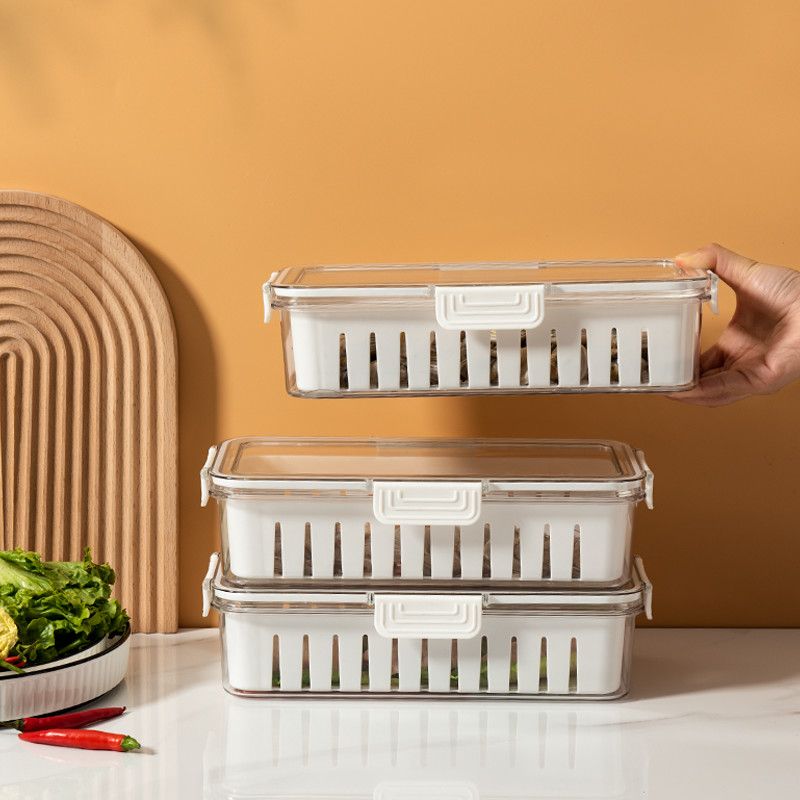 XINLANYASHE refrigerator storage box Fresh storage box, available in 2 sizes, food storage box refrigerator food storage There is a plastic grid plate. sealed box translucent refrigerator preservation set Rectangular PET food box