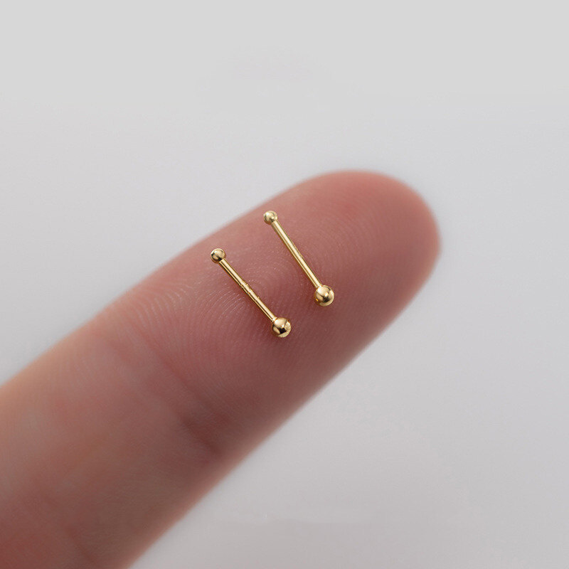 We Flower S925 Silver Mini Piercing Bar Ear Stick Earrings For Women Girls Ball Silver Stud Earrings Daily Anti Allergy Ear Bone Stud Jewelry