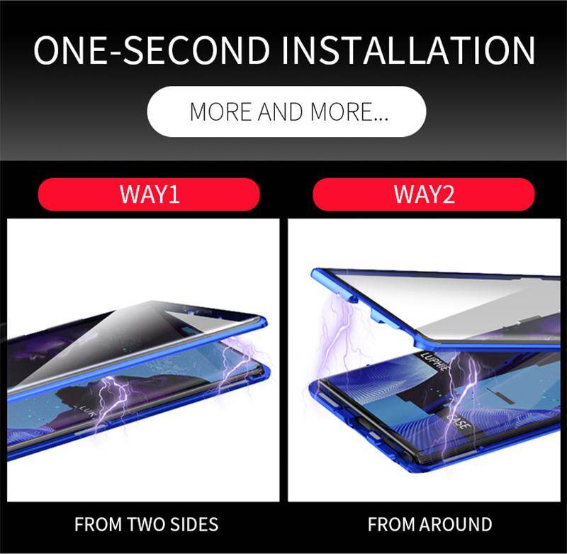 For Samsung Galaxy (Note10 Plus) Full Cover Metal Case Two-sided Tempered Glass Casing Phone shell with Free Glass Camera Lens Protective Film (Galaxy Note 10+ )