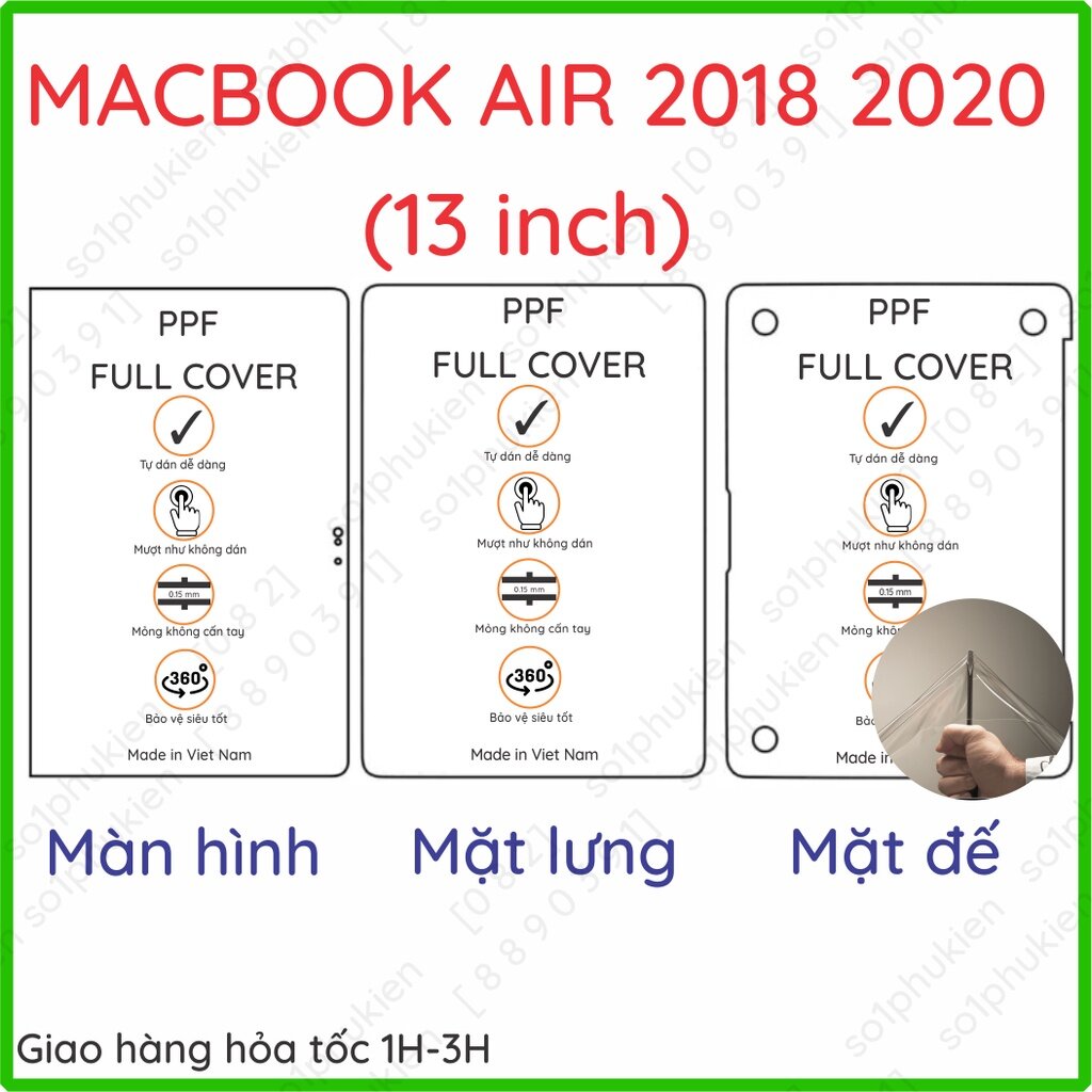 Dán PPF Macbook Air 2018 Air M1 2020 13 inch loại trong