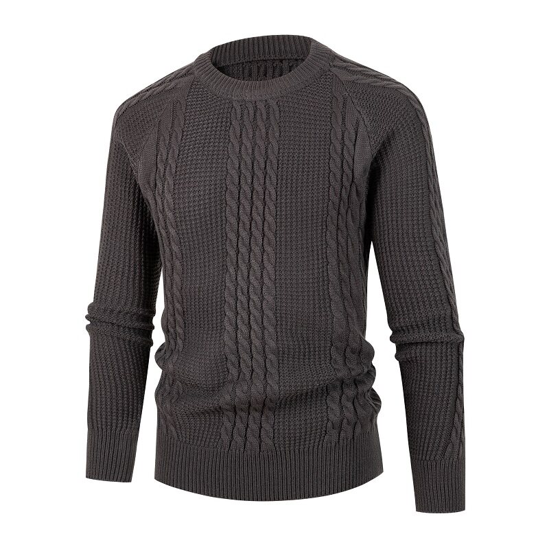 BULUOLANDI Höst Vinter Herr Enfärgad Twist Stickad Tröja Modetröja Lös Topp366_voghion.com