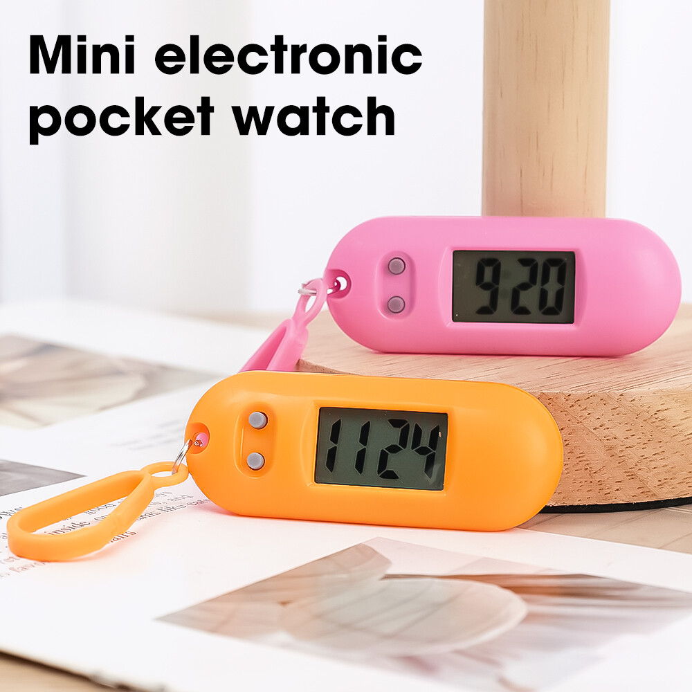 Mini cho sinh viên yên tĩnh tiện dụng đồng hồ điện tử với Keychain điện tử hình bầu dục xem LCD Bảng kỹ thuật số thời gian đồng hồ điện tử treo móc chìa khóa