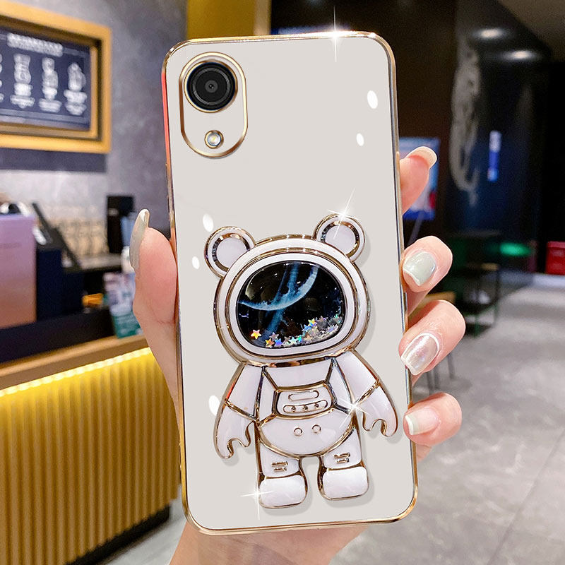 YBD Luxury Electroplated Mobile Phone Case for Samsung Galaxy A03 Core with Sequins Quicksand Astronaut Bracket
