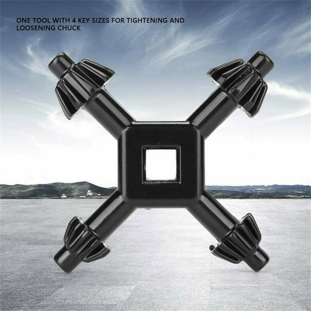 pcbfun 1Pcs 4 In 1 Multi-function Universal Chuck Key Drill Drilling Holder Spanner Ratchet Socket Ring Combination Grip Star Wrench