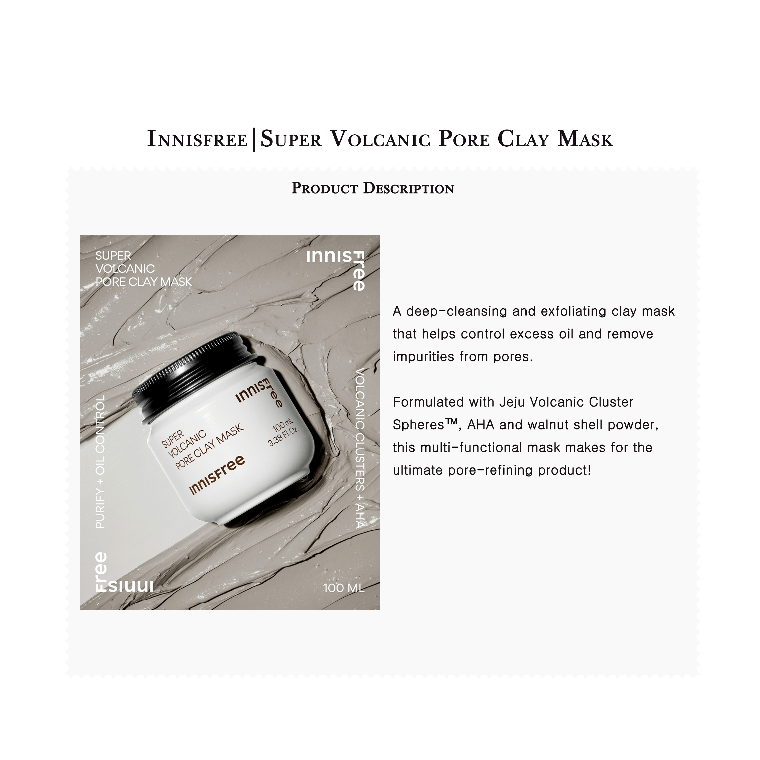 Innisfree | lỗ chân lông siêu núi lửa Mặt nạ đất sét phiên bản mới 2023 (100ml)