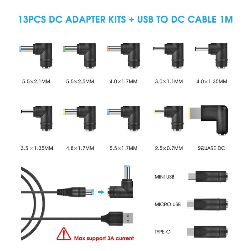 DC Power Cord USB to 5.5X2.1 Multifunctional Dc Interchangeable Plug is