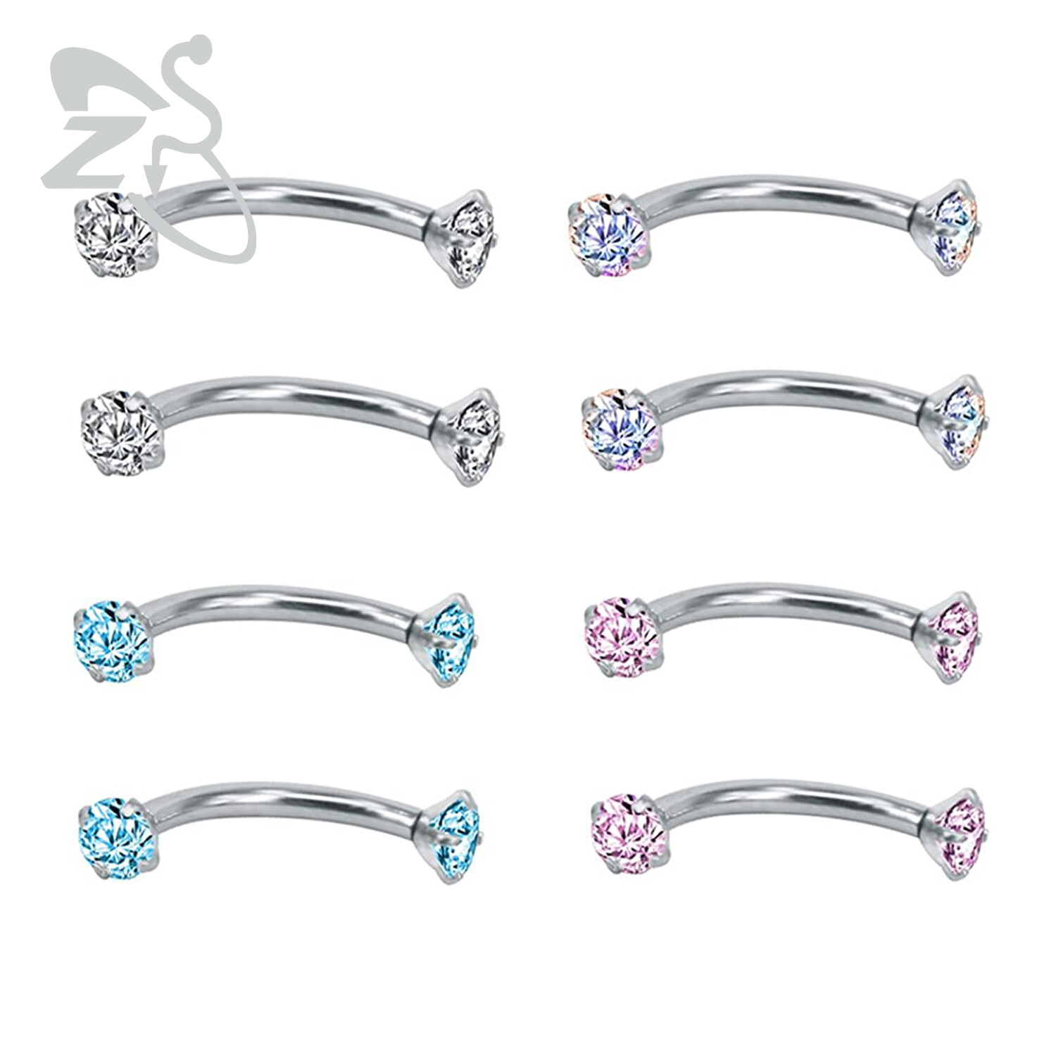 4 Pairs/lot 16G Stainless Steel Eyebrow Ring Cz Crystal Round Star Eyebrow Piercing Women Conch Helix Ear Piercings Body Jewelry