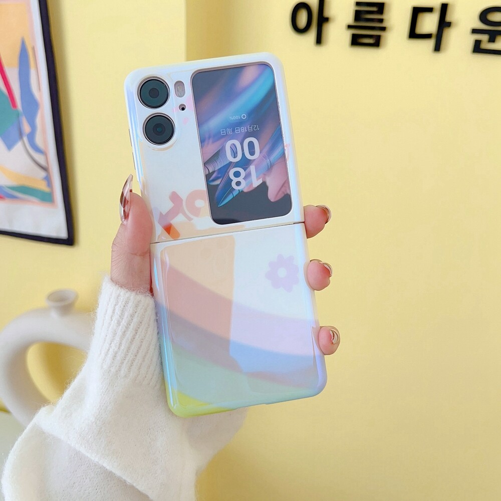 Hoce blue light rainbow phone case for oppo find n2 flip find n2 flip cute shockproof back cover