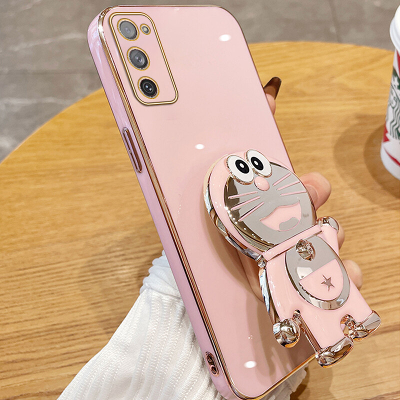 Shmily Fashion Dingdang Cat Stand Phone Case For Samsung Galaxy Note8 Note9 Note 10 Note 10 Plus Note 10 Lite Note20 Note 20 Ultra Luxury Electroplated Straight Edge Soft Silicone Shockproof Phone Cover
