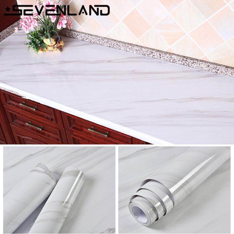 3Mx60cm Marble Pattern Kitchen Cupboard Cabinet Self adhesive Wallpaper Waterproof PVC Furniture Renovation-White