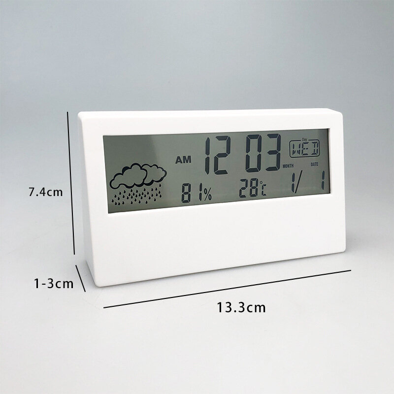 Resim LCD clock electronic desk clock temperature and humidity meter alarm clock creative electronic digital display multi-function blue light