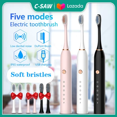 C-SAW 2021 Soft Bristles Electric Toothbrush Smart Sonic Tooth Brush Heads Automatic Ultrasonic Rechargeable Adult IXP7 Waterproof USB Rechargeable Washable Whitening Tooth Brush