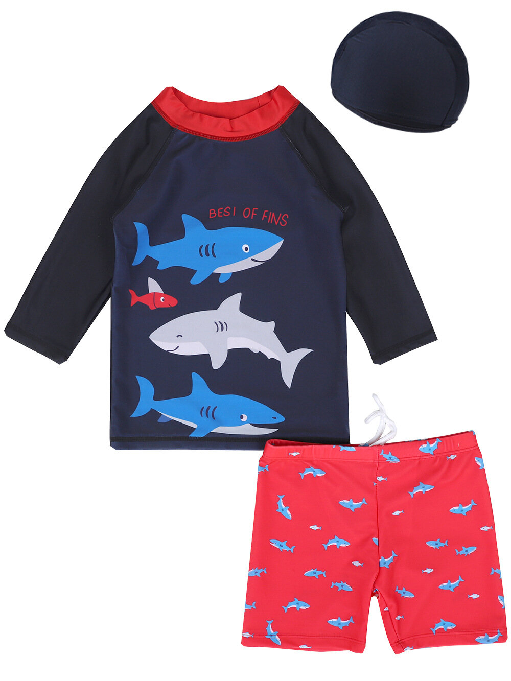 Baby Boys Swimming Wear Spell color long sleeve swimsuit + shorts 2pcs
