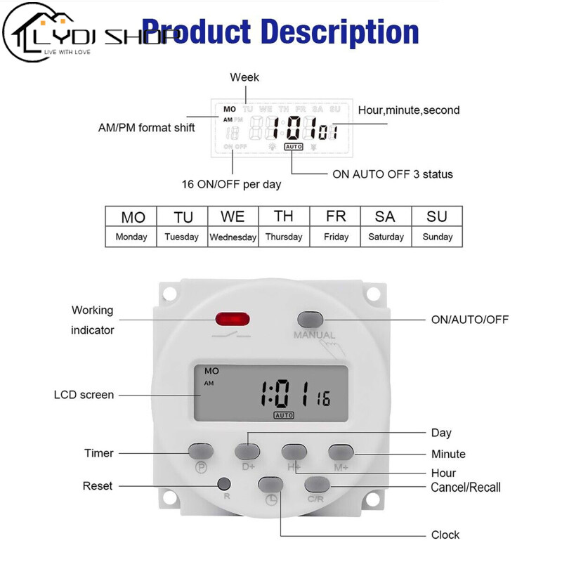 Dc 12v Lcd Digital Timer Programmable Time Week Date Display Energy-saving Timer With Memory Function
