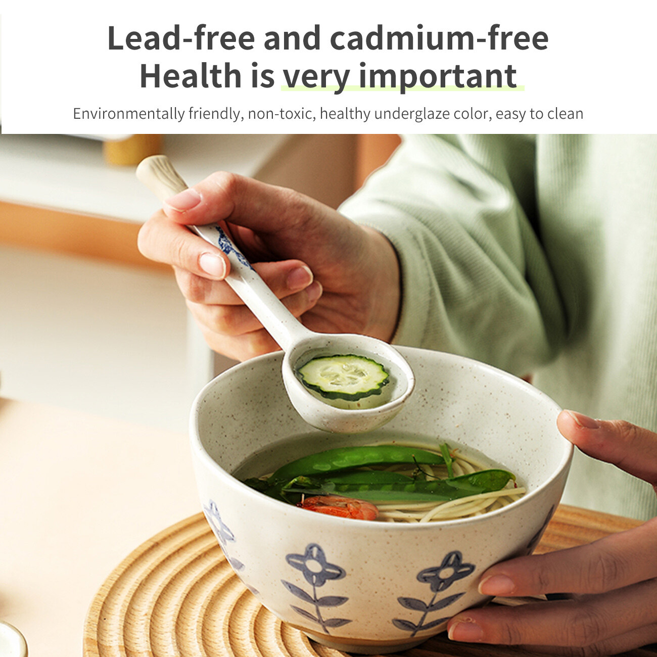 Homenhome Ceramic Spoon Multi-Function Chinese Style Scoop Porridge Spoon Tableware Soup Spoon For Home Restaurant