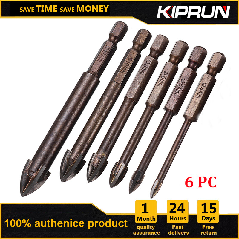 [Ready stock] KIPRUN Tungsten Carbide Glass Drill Bit Alloy Carbide Point with 4 Cutting Edges Tile & Glass Cross  Head Drill Bits, Cross Hex Tile Bits Glass Ceramic Concrete Hole Opener Alloy Triangle Drill Size 4/5/6/8/10/12mm