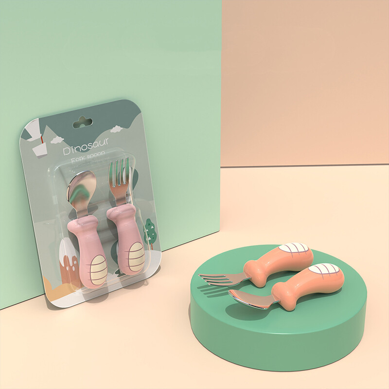 IP Portable Children's Fork and Spoon Creative Cartoon Fork and Spoon Complementary Feeding Spoon Fork Stainless Steel Training Cutlery