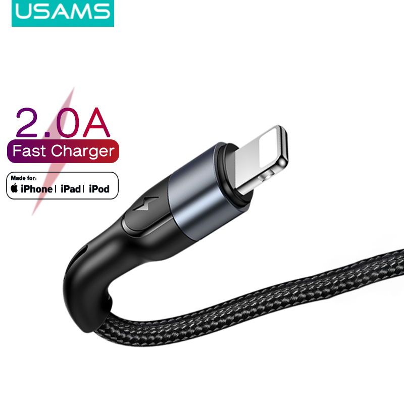 USAMS Lightning Charge Cable Aluminum Alloy Braided Cable Lightning For iPhone 6/7/8 iPhone 11 iPhone XS iPhone 12 13 14 pro max Charging Cable