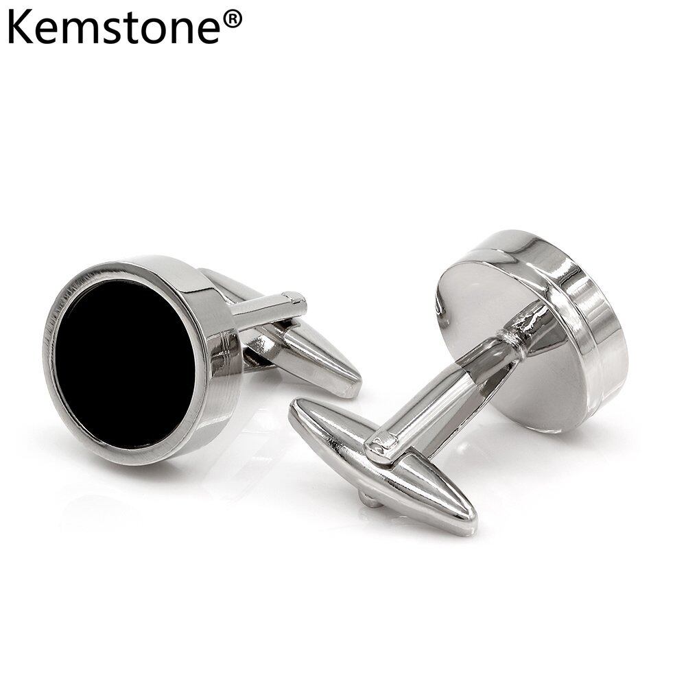 Kemstone Round Cufflinks Black Onyx Inlaid Jewelry for Men
