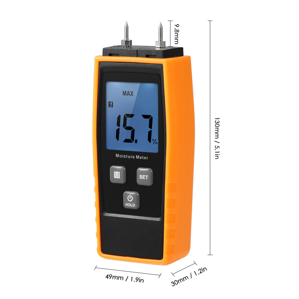Handheld Mini Moisture Meter Digital LCD Lumber Damp Meter Wood Moisture Detector Humidity Tester for Timber Wood Drywall Plants Sheetrock Brick Mortar Concrete with 2 Pin Probe Range 0%~80%