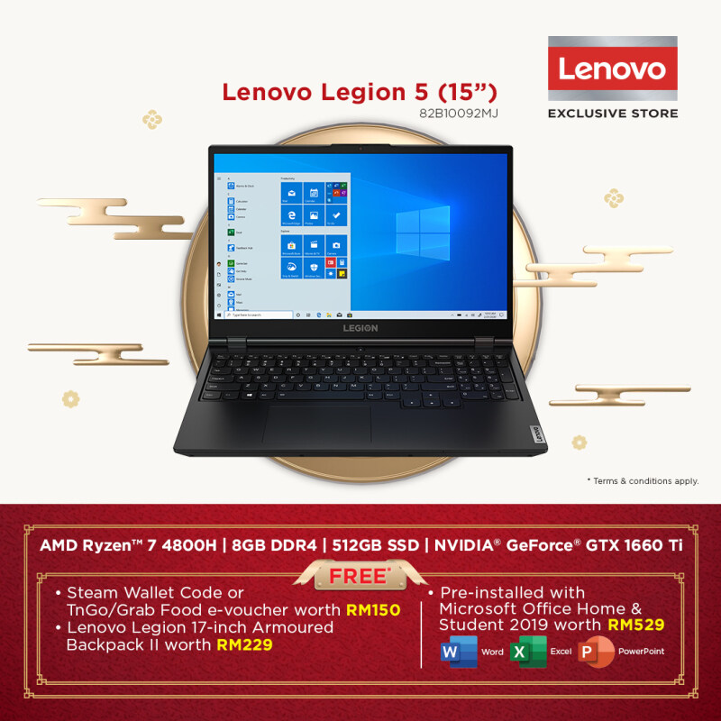 Lenovo Legion 5 15IMH05H 82B10092MJ Gaming Laptop | Ryzen 7 4800H | 8GB 512GB | 15.6 | GTX1660ti | W10 | MS OFFICE+BAG Malaysia